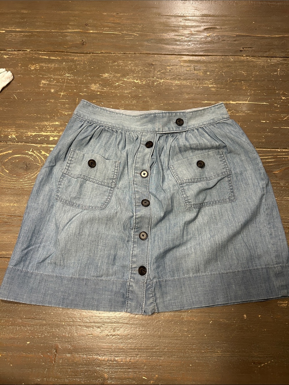 J. Crew Light Blue Button-Front Chambray A-Line Skirt